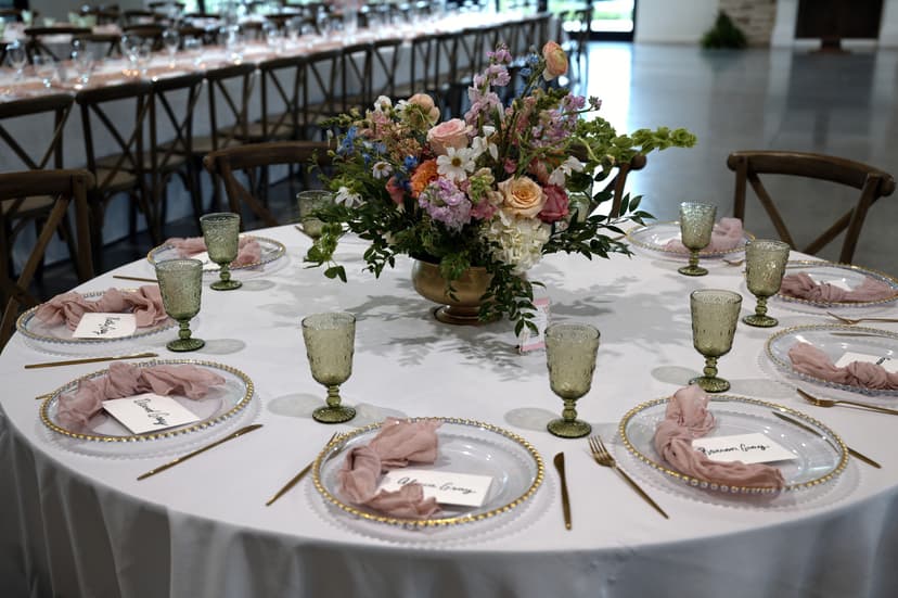 A round table laid for the reception